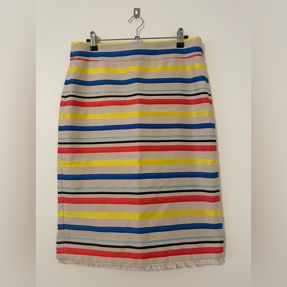 J. Crew Jacquard Stripe Fringe Hem Skirt Size 8 - Picture 2 of 6